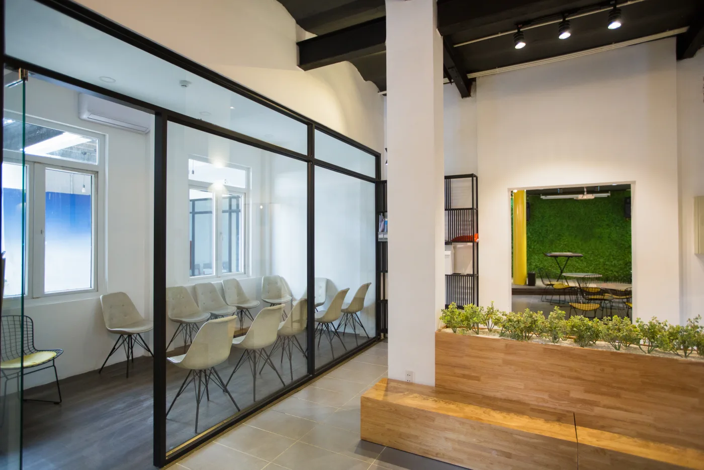 Clean modern office reception and waiting area